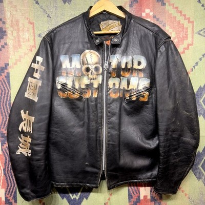 VINTAGE SCHOTT PERFECTO Great China Wall Hand Painted Leather Jacket Size 50 XL