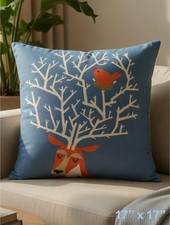 Deer With A Bird Sitting In Its' Antlers Pillow
