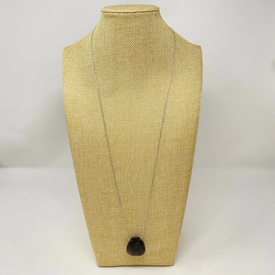 Vintage MONET Pingente Turmalina Roxa Tom Prata Colar Corrente de Cobra 32" - Imagem 2 de 4