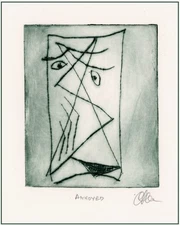 ANNOYED FACE / Cubist Abstract Modernist Expressionist ORIGINAL ETCHING Signed