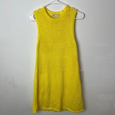 Zara Sweater Dress Womens Small Yellow Sleeveless Knit Cotton A-Line Ribbed Mgd