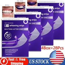 V34 Purple Teeth Whitening Strips - Stain Removal Color Correct New 2/4 Box...