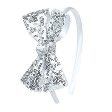 Sequin Bow Headband Silver Girls Boutique Style Hair Accessory Ribbon 1 Pc
