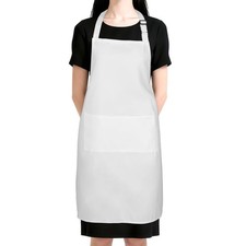White Apron for Women Adjustable Bib Aprons with Pockets Chef Apron for Men