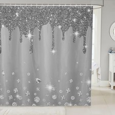 Silver Glitter Print No Glitter Shower Curtain Bling Decorations Grey Bathr...