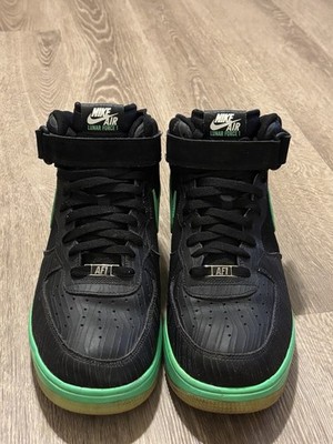 Nike Air Lunar Force 1 High Top Black Green Sneakers Lace Up Hook & Loop