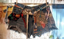 UPCYCLED CROCHET REWORKED ART RUSTIC DENIM SHORTS PATCHWORK BOHO HIPPY PATCH