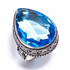 925 Sterling Silver Jewelry Swiss Blue Topaz Gemstone Ring 9 US Anniversary Gift