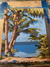 Palm tree Beach Original Acrylic Paint On Canvas Panel