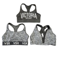 Victoria Secret Sport Sports Bra Lot Women  s Large Black White Gray Gym Bundle 3