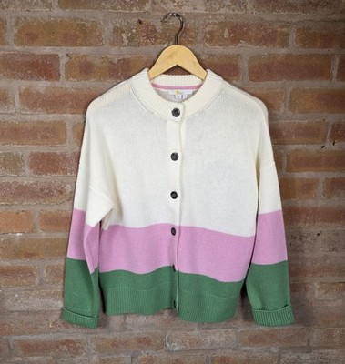 BODEN Grobstrick Kaschmir Strickjacke English Ivy Cameo Rosa Streifen Größe 8 UVP 210£