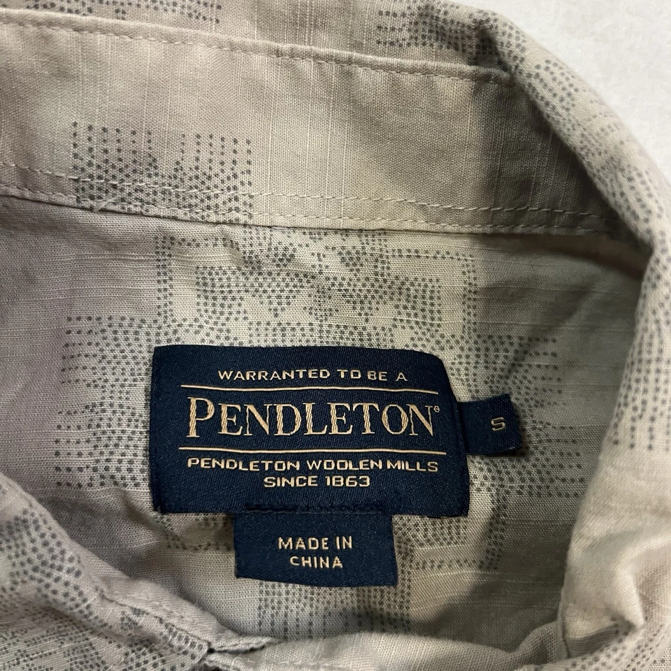 PENDLETON Tan Shoreline Print Aztec Short Sleeve Western Shirt Men’s Size Small - Image 3 of 4
