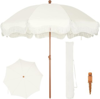 Beach Umbrella 2M Portable Fringed Garden Parasol Ivory FOR AUCTION