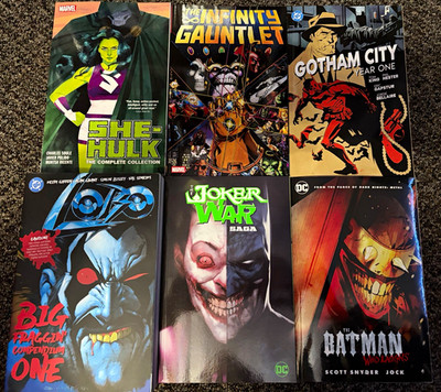 DC/Marvel TPB Lot: Lobo, Batman, Joker, She-Hulk, Infinity Gauntlet, Gotham City