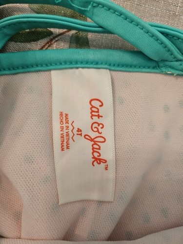 Cat & Jack Girls 4T Strawberry Bathing Suit With Pom Pom Ruffles - Picture 2 of 3