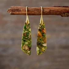 Green Sea Sediment Jasper Stone Dangle Earrings Natural Gemstone Drop Earrings