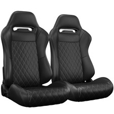 2 Pcs Universal Racing Seats Pvc Leather Bucket Seats W Dual Sliders For Cars