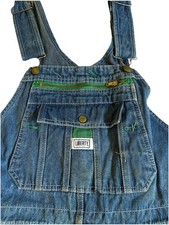 Liberty Bib Overalls Blue Denim Green Zipper Pocket 38x26 Concert Festival Ready