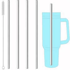4 Pack Stainless Steel Metal Straws with Brush and Travel Case Set