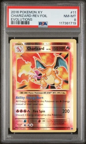 2016 POKEMON XY EVOLUTIONS #11 CHARIZARD-REV.FOIL EVOLUTIONS -  PSA 8