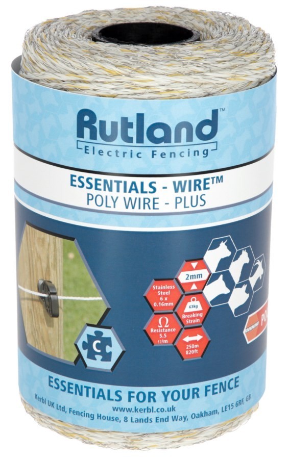 Rutland Electric Fence Poly Wire Plus 2mm, 250m reel, 426117