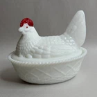 Vintage 5" Westmoreland White Milk Glass Hen on Nest Covered Dish Red Comb