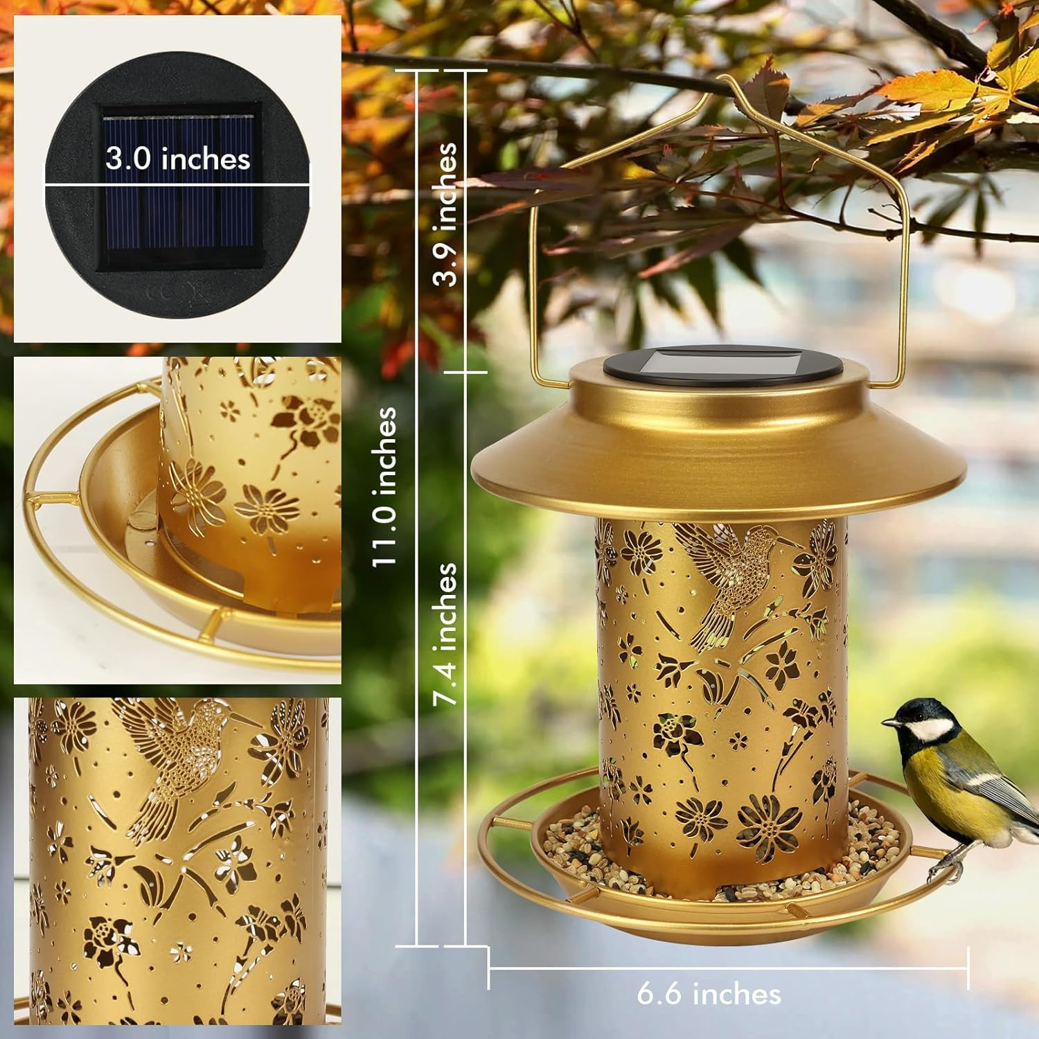 Solar Bird Feeders Outdoors Hanging - Metal Waterproof outside Wild Bird Feeders