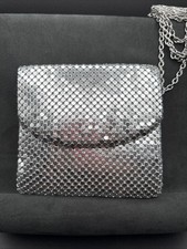 Silver Metal Mesh Handbag Purse Crossbody Clutch Silver Chain Prom Wedding Event