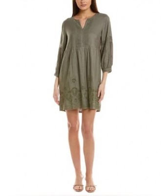 Tommy Bahama Linen St Lucia Split Neck Blend Green Eyelet Dress Coverup Medium