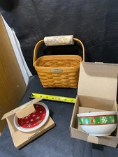 Longaberger Dresden Basket w/ holiday coaster lid and bowl