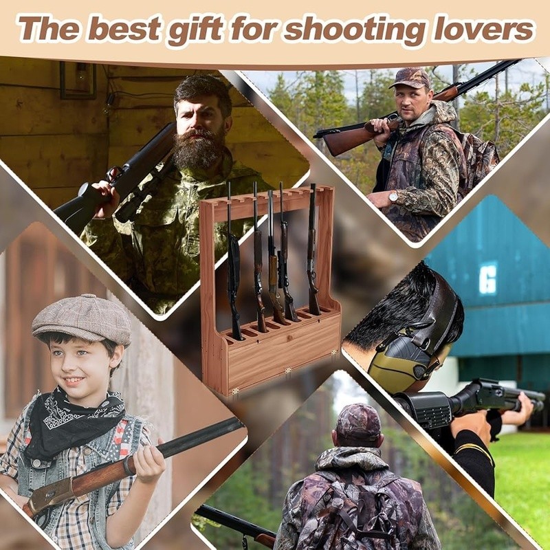 Gun Rack Storage 10 Rifles Shotguns W/ Locker Durable Wood Easy ...