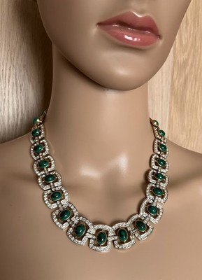 Jenavi Exclusive Halskette mit natürlichem Malachit und Zirkonia Handarbeit Collana