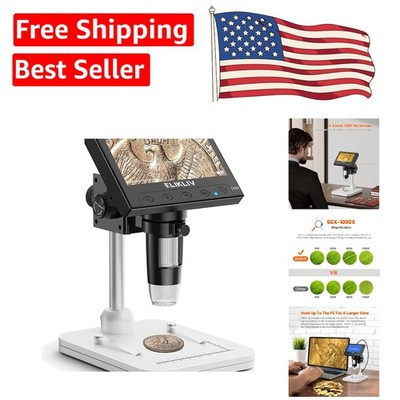 1000x LCD Digital Coin Microscope with 8 LED Lights - Perfect for Collectors