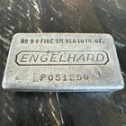 1x Engelhard Waffle Back Poured Bar 10 Troy Oz .999 Fine Silver Bar -