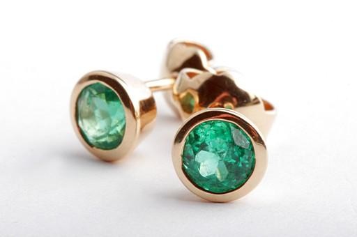 Emerald Earrings 0,72ct 750 Yellow Gold Round Cut Topfarbe Columbia 5mm thumbnail 2