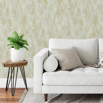 Vinyl Wallpaper Realistic Venetian Concrete Gold / Sage Green Grandeco A75802