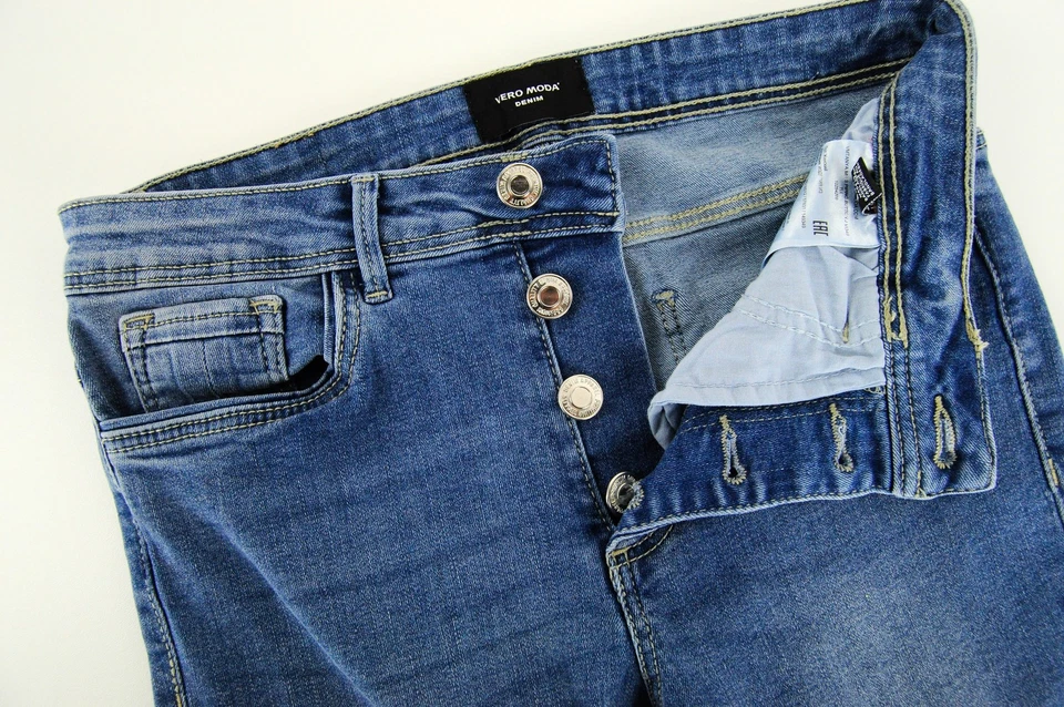 VERO MODA Jeans De Mujer Azules Skinny Con Botones Stretch Lavados - Imagen 3 de 4