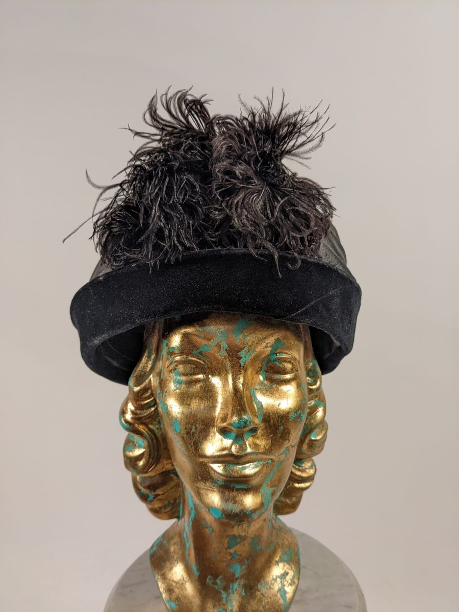 EDWARDIAN BLACK SILK & VELVET HAT W BLACK FEATHER PLUMES | eBay display picture 3