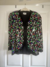 Incredible 1980's Vintage Frank Usher Beaded & Sequin Jacket Uk M