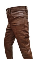 Mens 502 Style Brown Jeans Alligator/Crocodile Print Real Leather Biker Pants