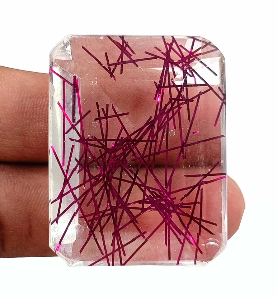 166 Ct Certified Natural Pink Rutilated Quartz Emerald Cut Loose Gemstone KKP - Image 3 of 4