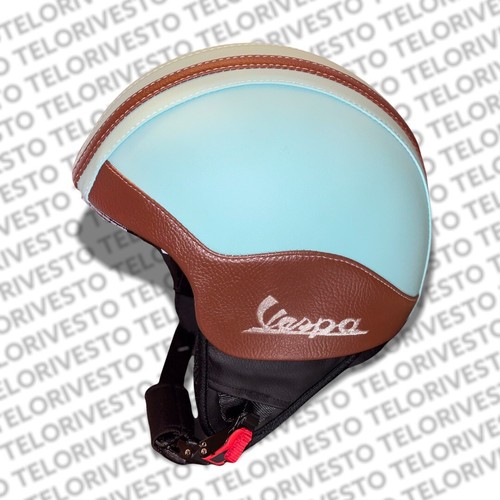 Casco Vespa Vintage personalizzabile in pelle Verde Tiffany ecopelle  S,M,L,XL | eBay