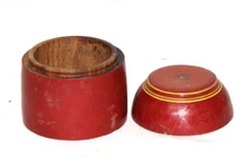 Antique Wooden Kum Kum Powder Tika Box Old Hand Carved Red Lacquer Painted 11259