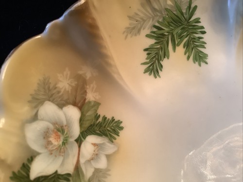 RS Prussia Hand Painted Dogwood and Evergreen Footed Bowl With Gold - Picture 7 of 10