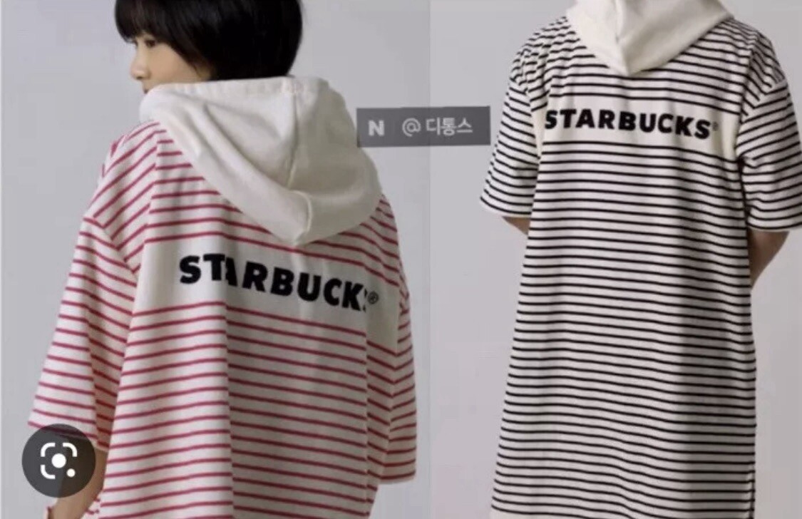 New Korea Starbucks Summer Black Stripe Cozy Pool Hoodie Terry