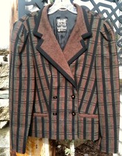 EUC Vtg German Octoberfest Bavarian 100 Wool Plaid Blazer Lined M/L Lightweight