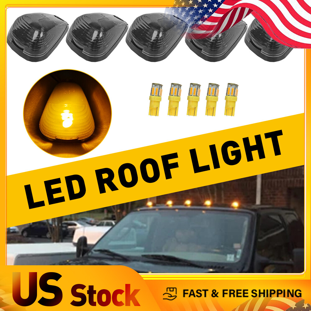 5 Smoke Amber Lens Cab LED Roof Marker Kit Light For Ford F-250 F-350 Super Duty