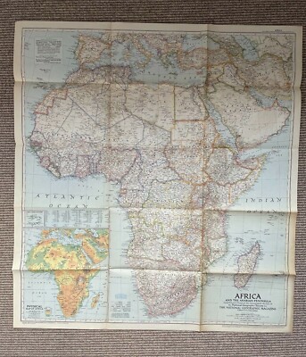 1950 National Geographic Magazine, Folded Paper Map, Map of Africa