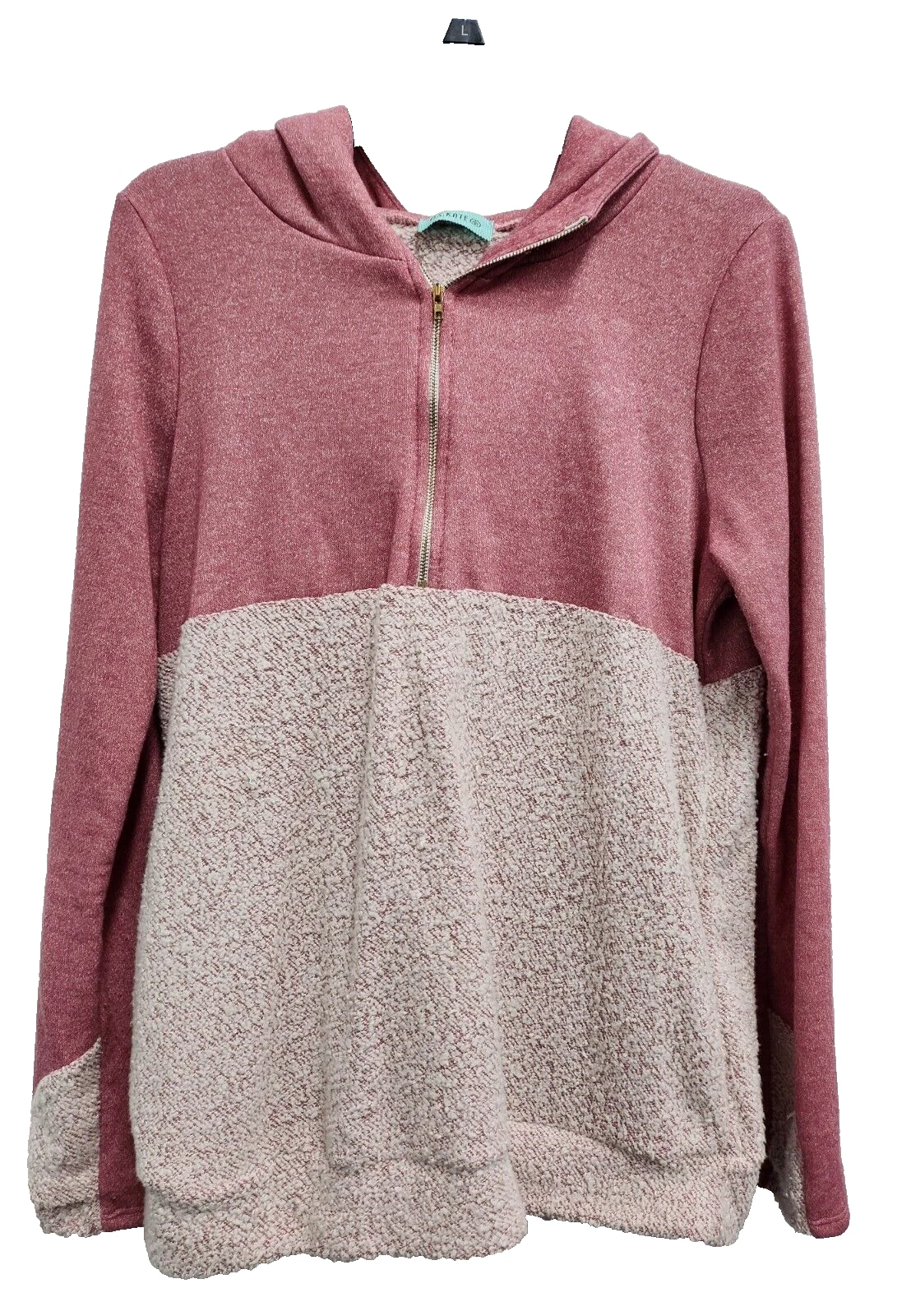 P.S.Kate Womens Hoodie Sweatshirt Large Pink White Sherpa Contrast Quarter Zip