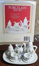 Porcelain Tea Set Floral Play Decor Miniature 8 piece set